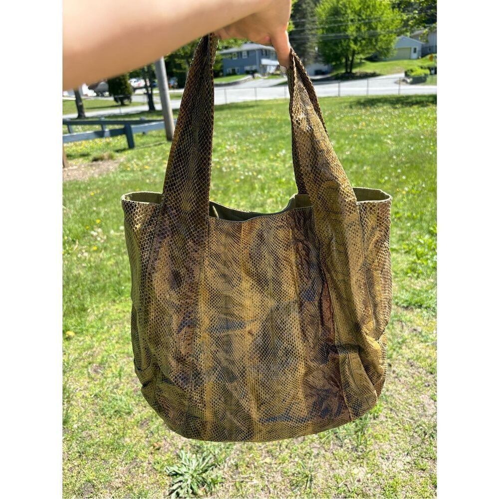 Beirn Jenna Tote Bag Genuine Watersnake Snakeskin Metallic Gold Large